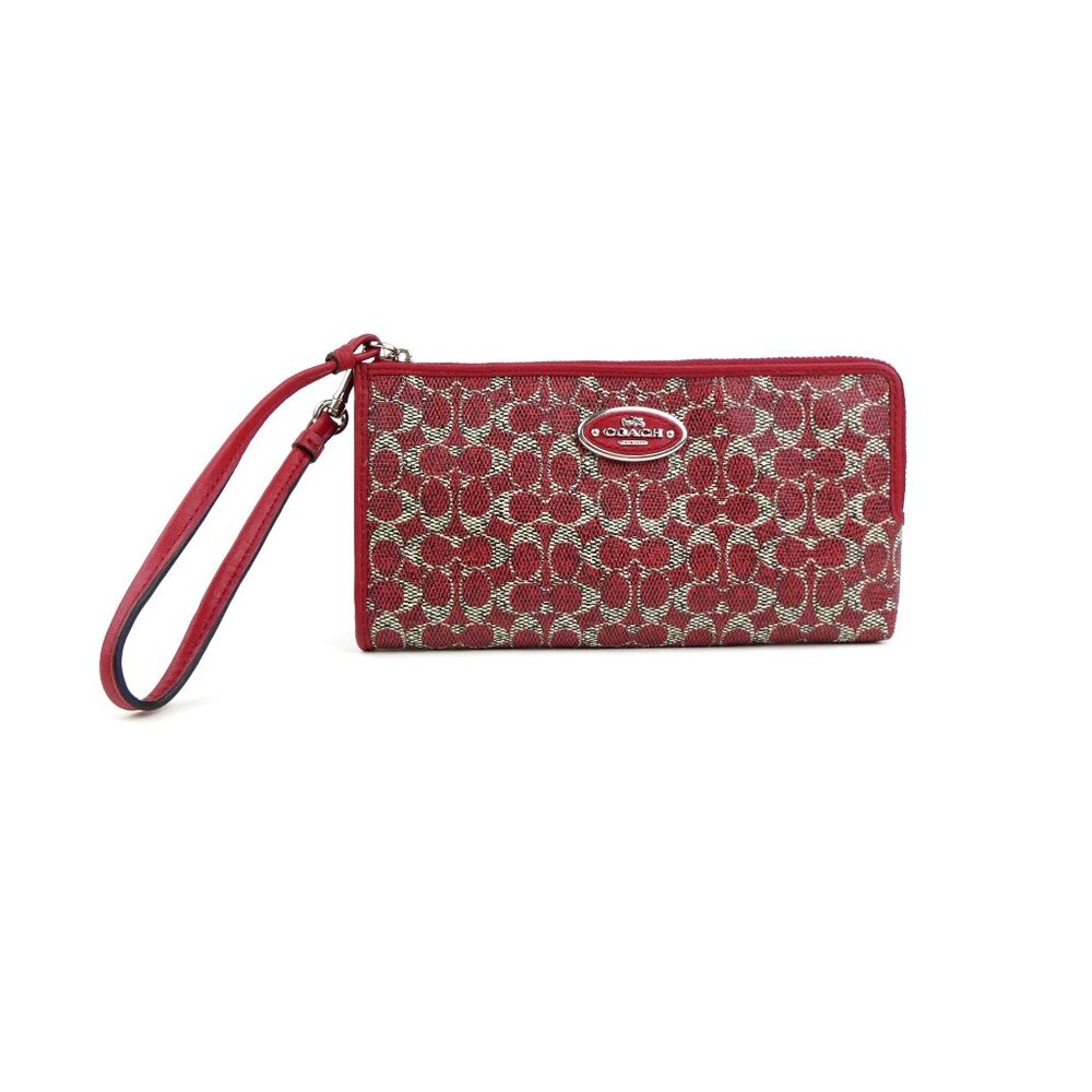 Coach Signature Red L-Zip Wallet Wristlet 52462B